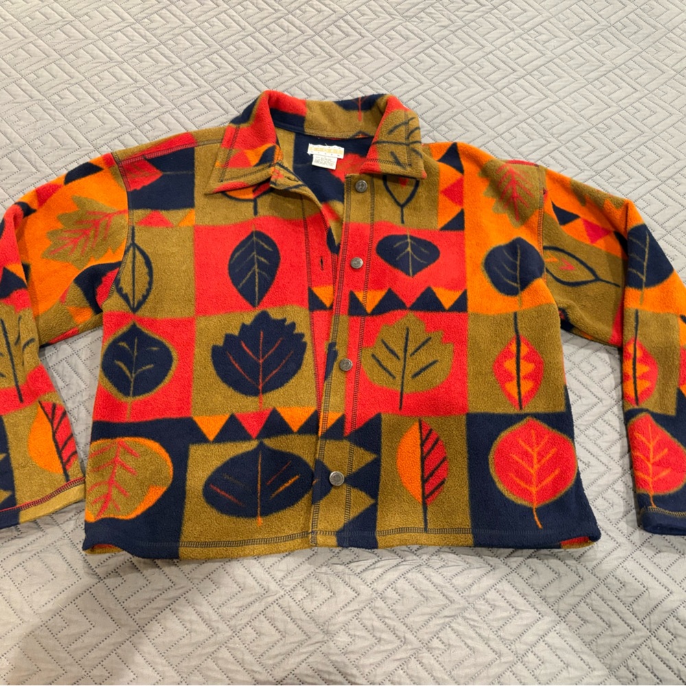 Sigrid Olsen Sport Multicolor Leaf Pattern Fleece Jacket